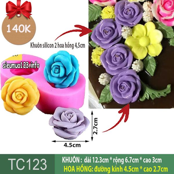 Khuôn silicon Hoa Hồng Đôi 4,5cm ( TC123 ) làm rau câu
