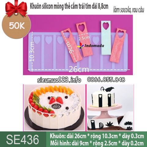 Khuôn silicon làm socola mỏng thẻ cắm trái tim dài 8,8cm ( SE436 )