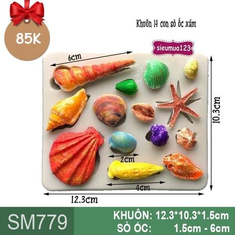 Khuôn silicon 14 con sò ốc xám ( SM779 )