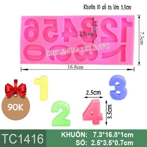 Khuôn silicon 10 số in lớn 3,5cm ( TC1416 )