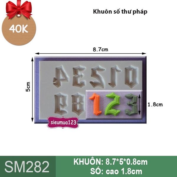 Bộ 3 khuôn silicon chữ và số thư pháp 2cm ( SM281 )
