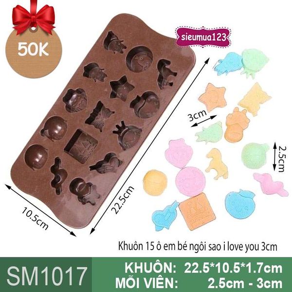 Khuôn silicon socola 15 ô em bé ngôi sao i love you 3cm ( SM1017 )