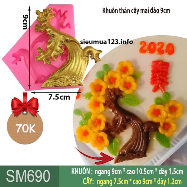 Khuôn silicon làm rau câu thân cây mai đào 9cm ( SM690 )