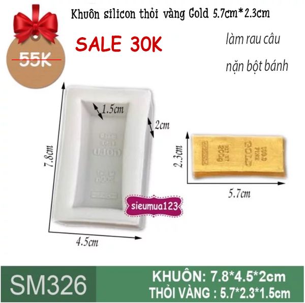 Khuôn silicon thỏi vàng Gold 5,7cm ( SM326 )