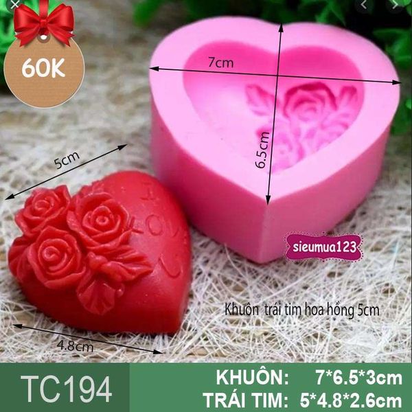Khuôn rau câu silicon trái tim hoa hồng 5cm ( TC194 )