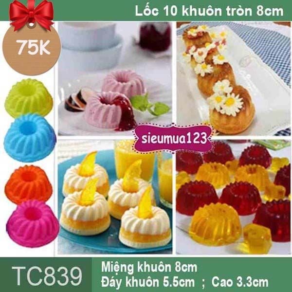Lốc 10 khuôn silicon tròn 8cm nướng bánh cupcake cánh cong ( TC839 )