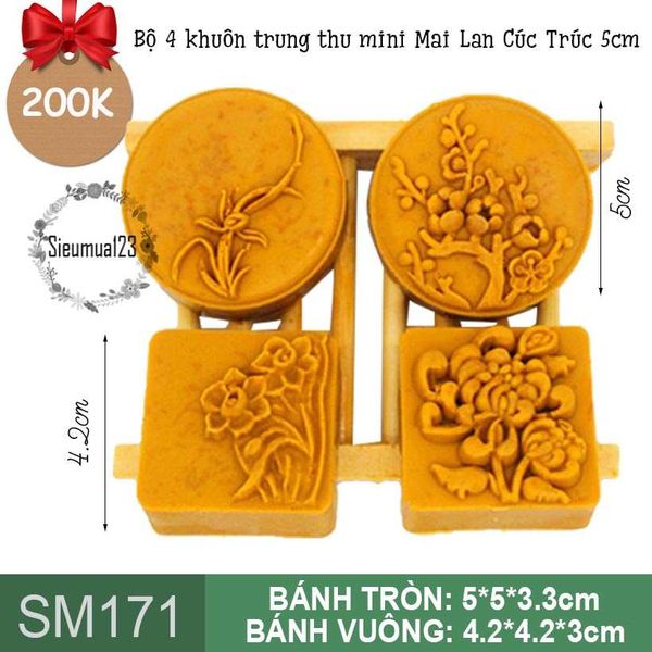 Bộ 4 khuôn trung thu mini Mai Lan Cúc Trúc 5cm ( SM171 ) CÒN 3 BỘ
