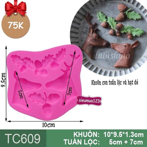 Khuôn rau câu silicon con tuần lộc và hạt dẻ hồng ( TC609 )