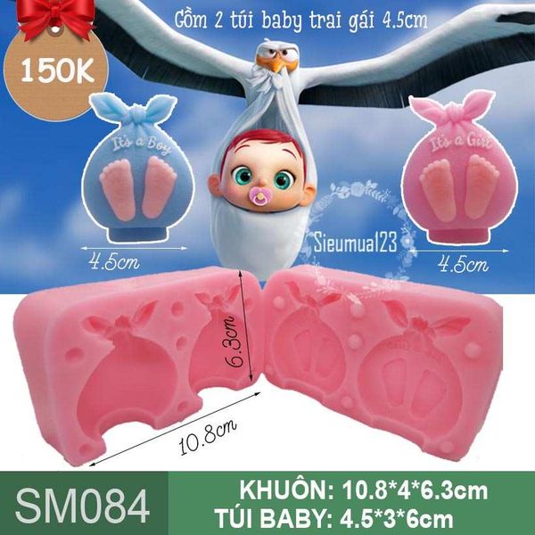 Khuôn silicon túi quà sơ sinh baby trai và gái ( SM084 ) trong film Tiểu Đội Cò Bay
