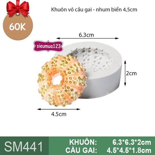 Khuôn silicon quả cầu gai - con nhum biển 4,5cm ( SM441 )