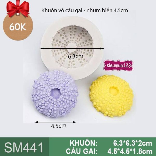 Khuôn silicon quả cầu gai - con nhum biển 4,5cm ( SM441 )