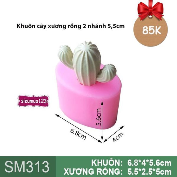 Khuôn rau câu silicon 4d : Khuôn cây xương rồng 2 nhánh 5,5cm ( SM313 )