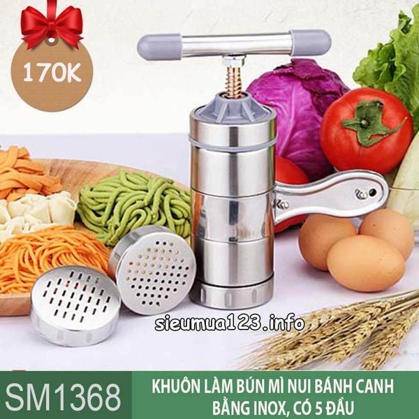 Bộ dụng cụ làm bún mì bánh canh nui bằng inox có 5 đầu ( SM1368 ) để tự làm thủ công tại nhà