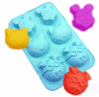 Khuôn silicon 6 mặt Mickey Kitty Con Heo 7cm ( TC414 )