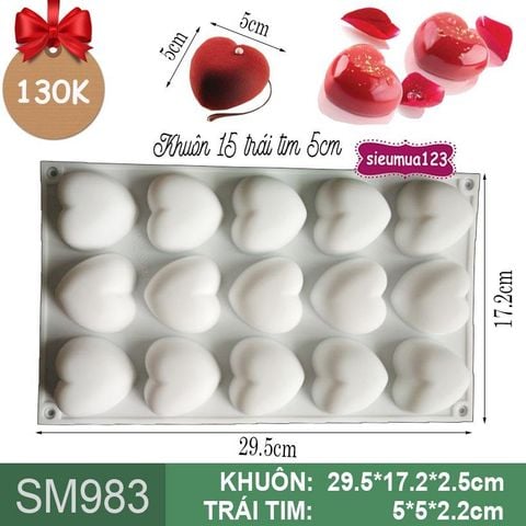 Khuôn mousse silicon 15 trái tim 5cm ( SM983 ) còn 2 cái