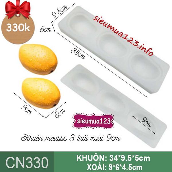 Khuôn bánh mousse silicon : Khuôn 3 trái xoài 9cm ( CN330 ) còn 4 cái