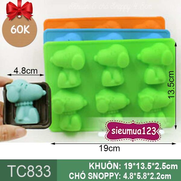 Khuôn silicon 6 con chó Snoopy 5,8cm ( TC833 )