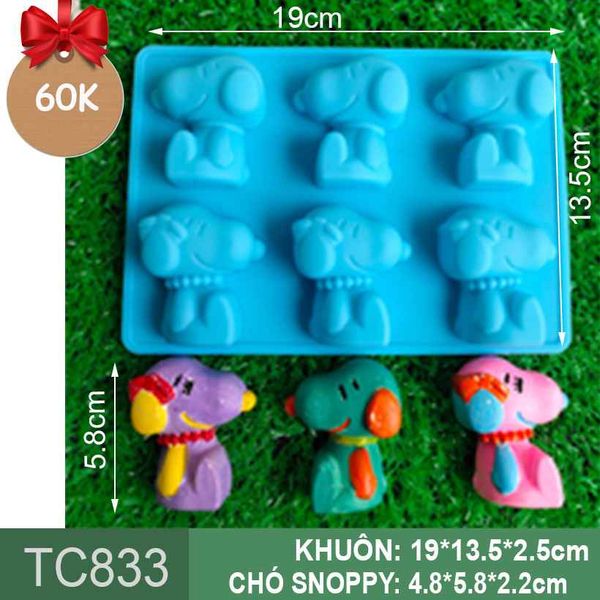 Khuôn silicon 6 con chó Snoopy 5,8cm ( TC833 )