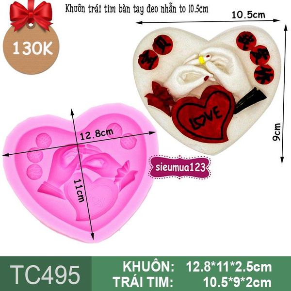 Khuôn silicon trái tim bàn tay đeo nhẫn to 10,5cm ( TC495 )