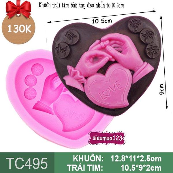 Khuôn silicon trái tim bàn tay đeo nhẫn to 10,5cm ( TC495 )