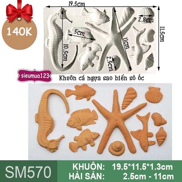 Khuôn silicon ốp viền con cá ngựa sao biển sò ốc ( SM570 )