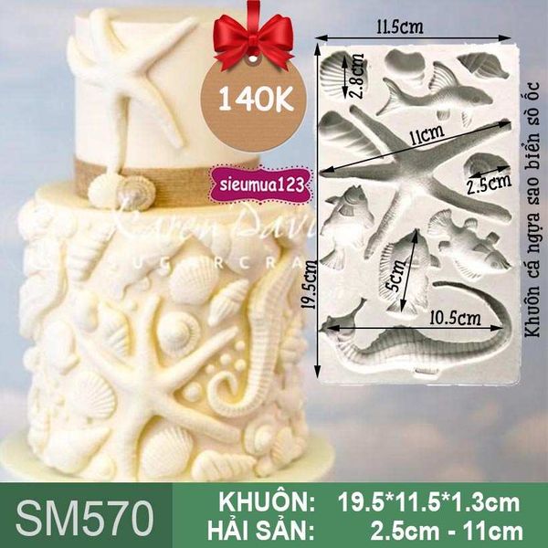 Khuôn silicon ốp viền con cá ngựa sao biển sò ốc ( SM570 )