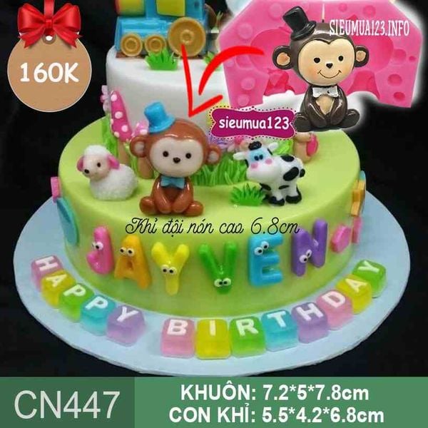 Khuôn silicon làm rau câu con khỉ đội nón ( CN447 )