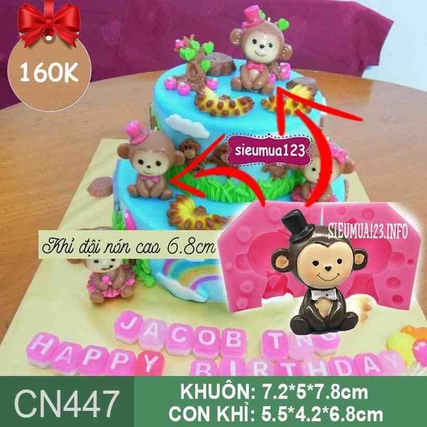 Khuôn silicon làm rau câu con khỉ đội nón ( CN447 )