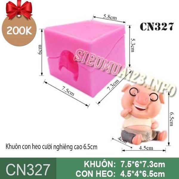 Khuôn silicon con heo cười nghiêng 6,5cm ( CN327 ) CÒN 2 CON