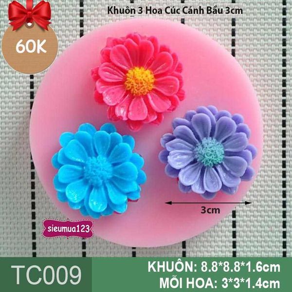 Khuôn silicon làm rau câu Vỉ 3 Hoa Cúc Cánh Bầu 3cm ( TC009 )
