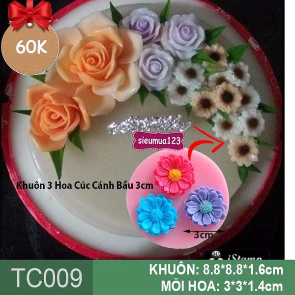 Khuôn silicon làm rau câu Vỉ 3 Hoa Cúc Cánh Bầu 3cm ( TC009 )