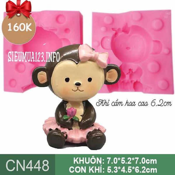 Khuôn rau câu silicon 4d : Khuôn con khỉ cầm hoa ( CN448 )