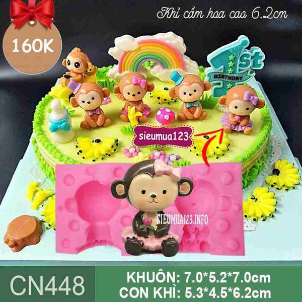 Khuôn rau câu silicon 4d : Khuôn con khỉ cầm hoa ( CN448 )