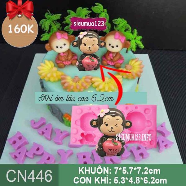 Khuôn rau câu silicon 4d : Khuôn con khỉ ôm trái táo ( CN446 )