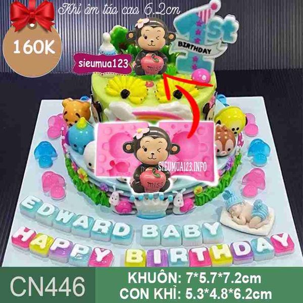 Khuôn rau câu silicon 4d : Khuôn con khỉ ôm trái táo ( CN446 )