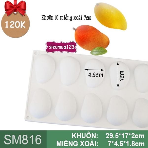 Khuôn silicon mousse 10 trái xoài 7cm ( SM816 ) còn 1 cái