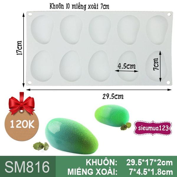 Khuôn silicon mousse 10 trái xoài 7cm ( SM816 ) còn 1 cái