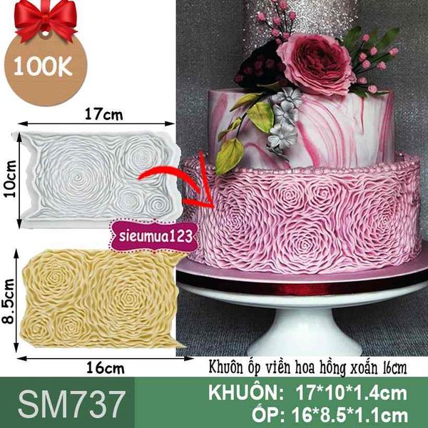 Khuôn silicon ốp viền hoa hồng xoắn 16cm ( SM737 )