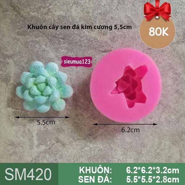 Khuôn rau câu silicon 4d : Khuôn cây sen đá kim cương 5,5cm ( SM420 )