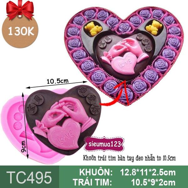 Khuôn silicon trái tim bàn tay đeo nhẫn to 10,5cm ( TC495 )