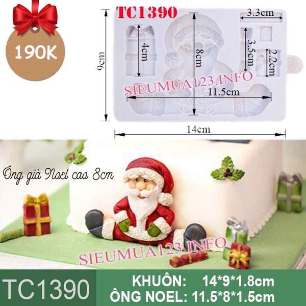 Khuôn Silicon Ông Già Noel Ngồi Màu Xám ( TC1390 )