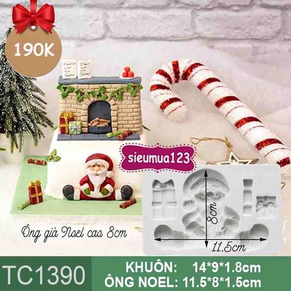 Khuôn Silicon Ông Già Noel Ngồi Màu Xám ( TC1390 )