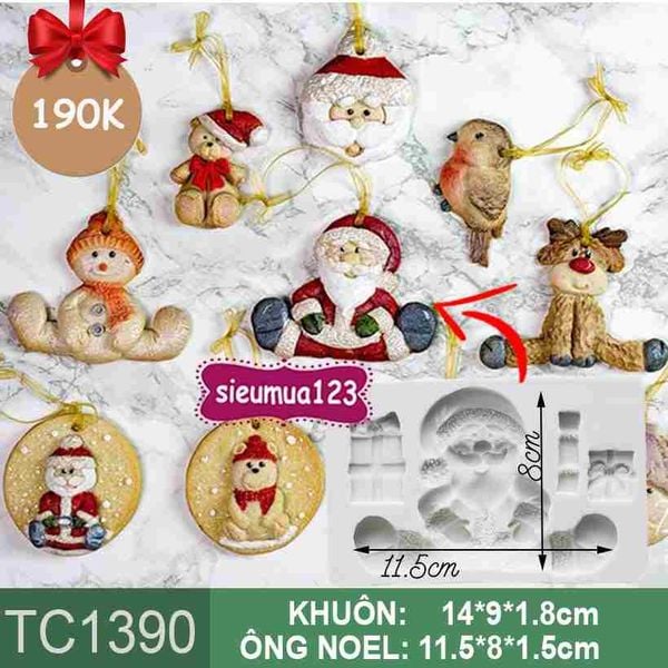 Khuôn Silicon Ông Già Noel Ngồi Màu Xám ( TC1390 )