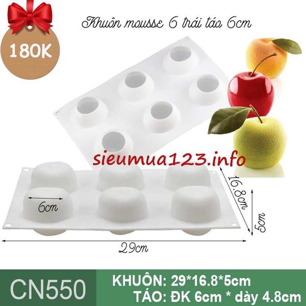 Khuôn bánh mousse silicon : Khuôn 6 trái táo 6cm ( CN550 ) KHUÔN MỎNG ( CÒN NHIỀU )