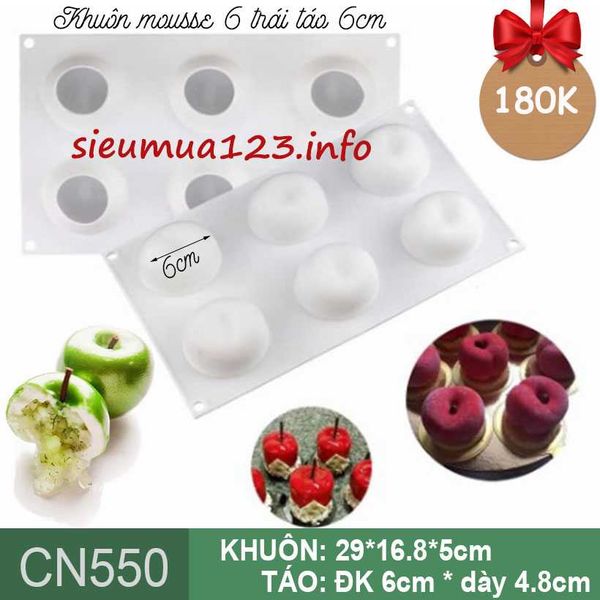 Khuôn bánh mousse silicon : Khuôn 6 trái táo 6cm ( CN550 ) KHUÔN MỎNG ( CÒN NHIỀU )