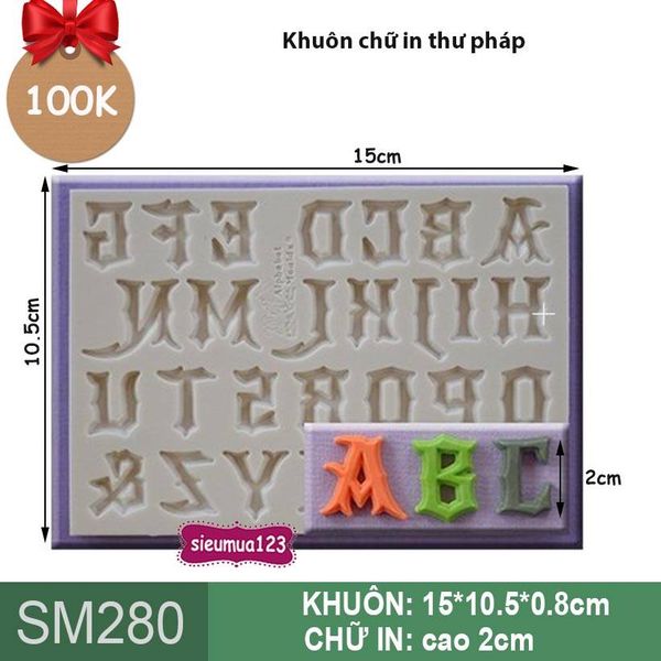 Bộ 3 khuôn silicon chữ và số thư pháp 2cm ( SM281 )