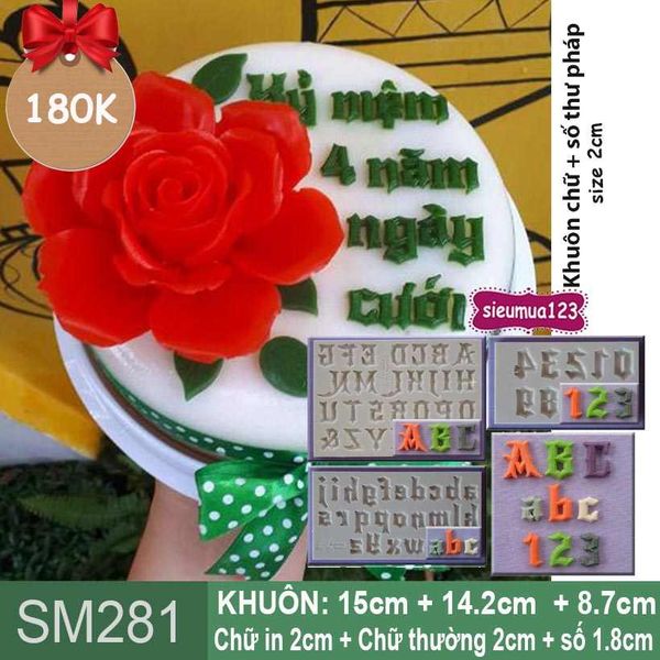 Bộ 3 khuôn silicon chữ và số thư pháp 2cm ( SM281 )