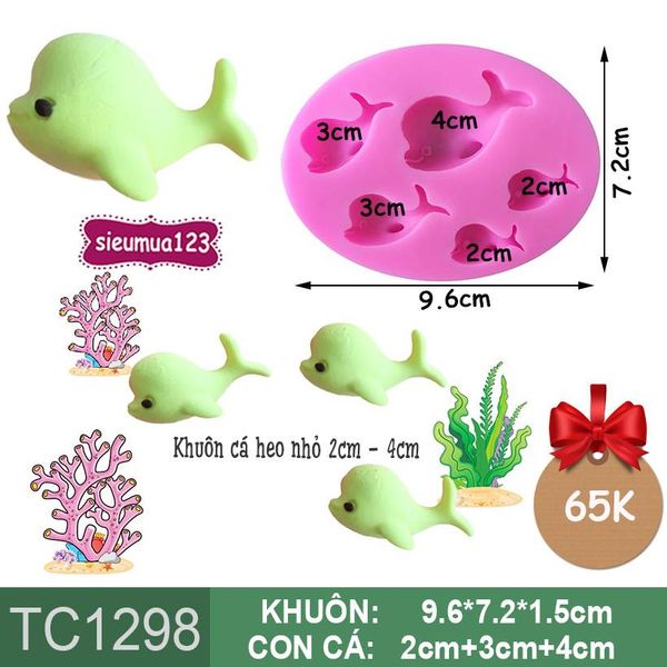 Khuôn silicon 5 con cá heo nhỏ 2cm - 4cm ( TC1298 )