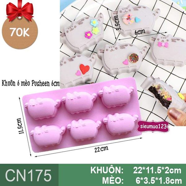 Khuôn silicon 6 con mèo Pusheen 6cm ( CN175 )