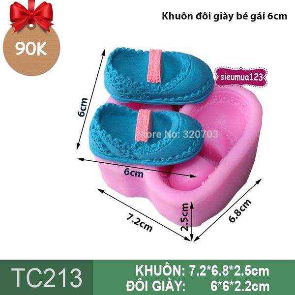 Khuôn rau câu silicon 4d : Khuôn đôi giày bé gái xoắn tròn hoa 6cm ( TC213 )